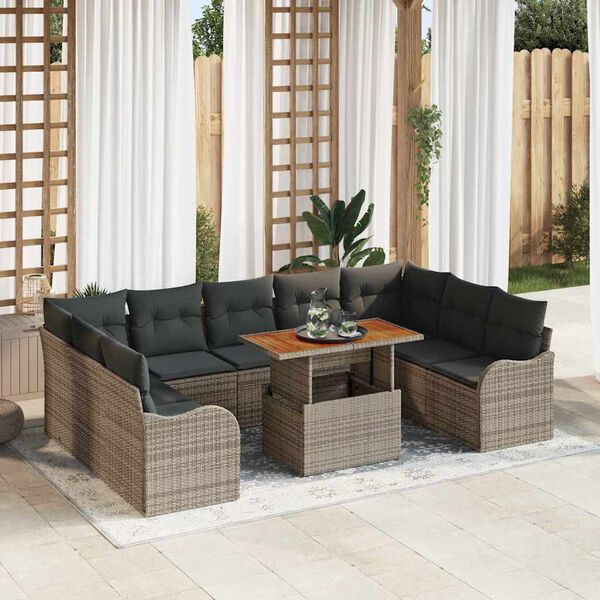 vidaXL Garten-Sofa-Set mit Kissen 10 pcs Grau