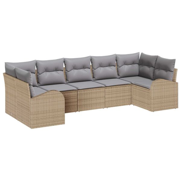 vidaXL Gartensofa-set mit Kissen 7 pcs Beige Poly Rattan