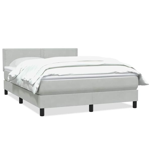 vidaXL Boxspringbett mit Matratze Hellgrau 140x210 cm Samt