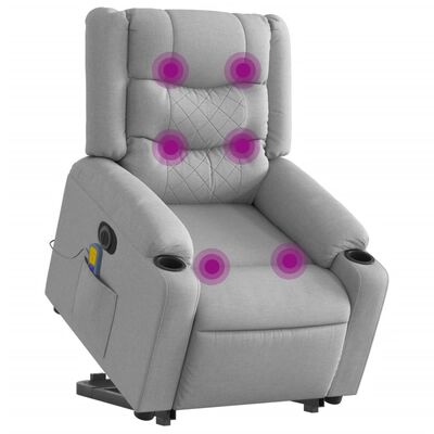 vidaXL Elektrischer Massagesessel mit Aufstehhilfe Hellgrau Stoff