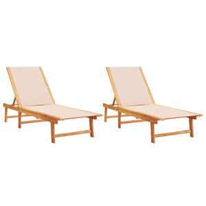 vidaXL Sonnenliegen 2 Stk. Creme Massivholz Akazie und Textilene