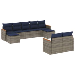vidaXL 9-teiliges Gartensofa-Set mit Kissen, grau, Polyrattan