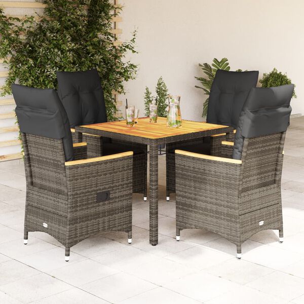 vidaXL 5-tlg. Garten-Essgruppe mit Kissen Grau Poly Rattan