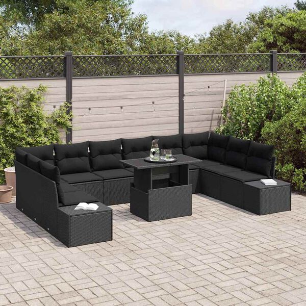 vidaXL Garten-Sofa-Set mit Kissen mit Speicher 11 pcs Schwarz