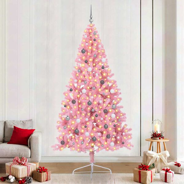 vidaXL K&uuml;nstlicher vorbeleuchteter Weihnachtsbaum Rosa 240 cm PVC