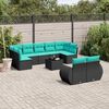 vidaXL 10-teiliges Gartensofa-Set mit Kissen, schwarzes Polyrattan