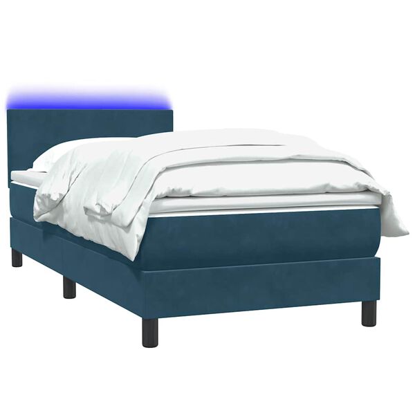 vidaXL Boxspringbett mit Matratze & LED Dunkelblau 80x210 cm Samt