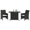 vidaXL 3-tlg. Bistro-Set mit Kissen Schwarz Poly Rattan