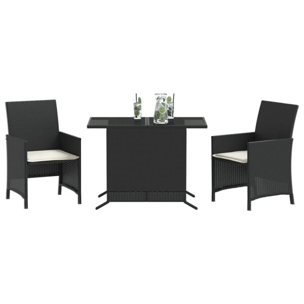 vidaXL 3-tlg. Bistro-Set mit Kissen Schwarz Poly Rattan