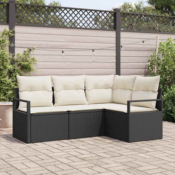 vidaXL Garten-Sofa-Set mit Kissen mit Speicher 4 pcs Schwarz und Creme