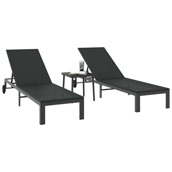 vidaXL Sonnenliege 2-Person 3 pcs Schwarz Poly-Rattan