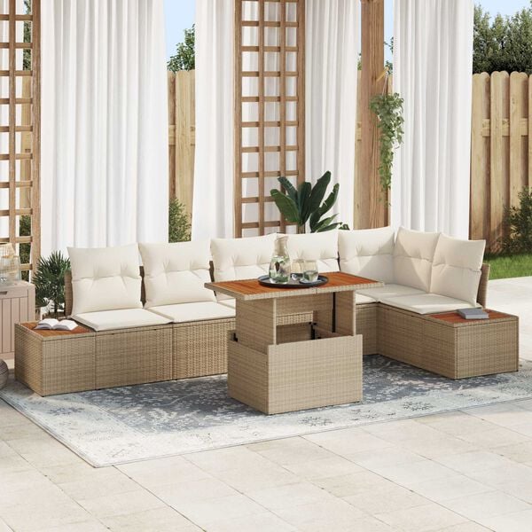 vidaXL Garten Essgruppe mit Kissen mit Kissen 7 pcs Beige und Creme