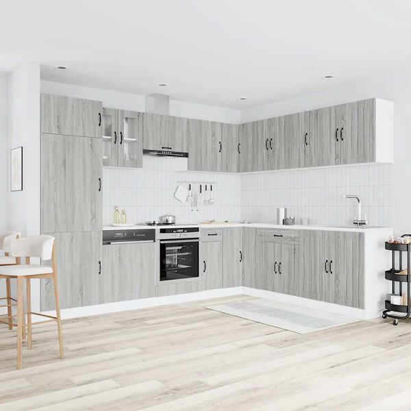 vidaXL 14-tlg. K&uuml;chenschrank-Set Lucca Grau Sonoma Holzwerkstoff
