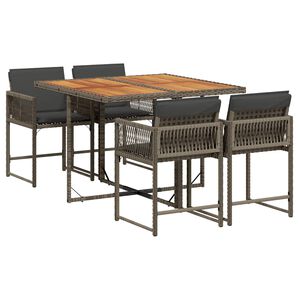vidaXL 5-tlg. Garten-Essgruppe mit Kissen Grau Poly Rattan