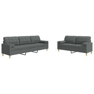 vidaXL 2-tlg. Sofagarnitur mit Dekokissen Dunkelgrau Stoff