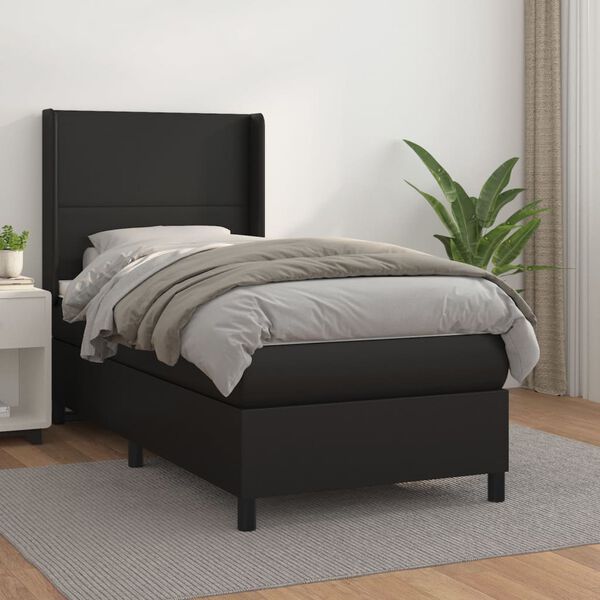 vidaXL Boxspringbett mit Matratze Schwarz 90x200 cm Kunstleder