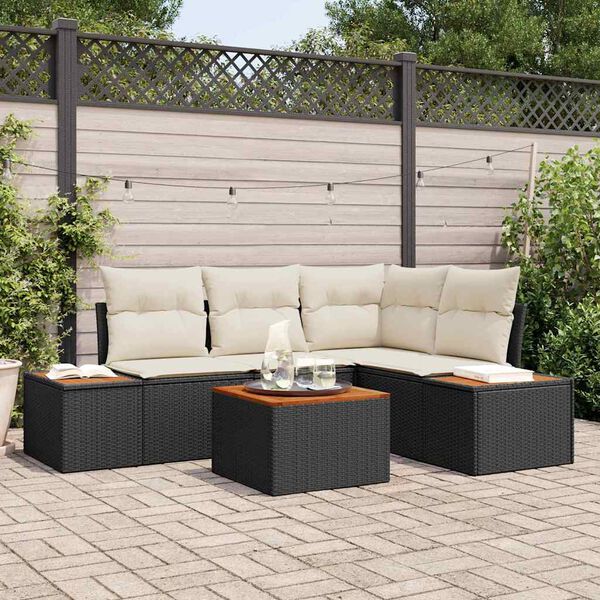 vidaXL Gartensofa-set mit Kissen 5 pcs Schwarz Poly-Rattan