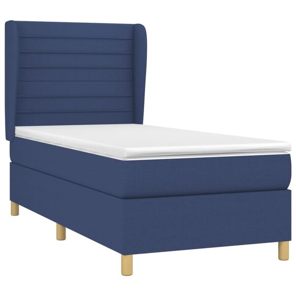 vidaXL Boxspringbett mit Matratze Blau 90x200 cm Stoff