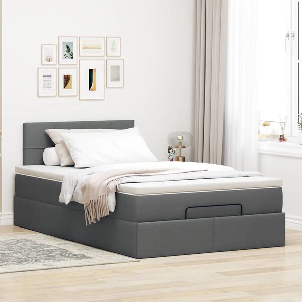 vidaXL Ottoman-Bett mit Matratze Dunkelgrau 120x200 cm Stoff