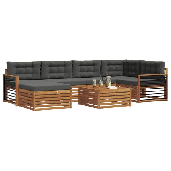 vidaXL Outdoor-Sofagarnitur mit Kissen 7 pcs Natur und Anthrazit