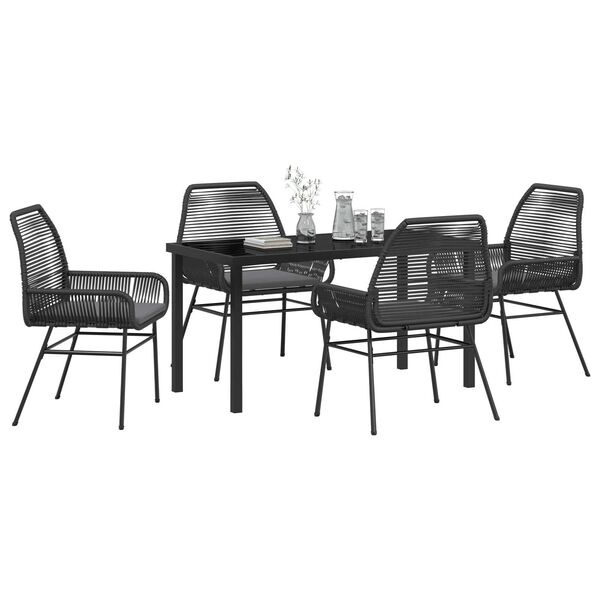 vidaXL Garten Essgruppe mit Kissen 5 pcs Schwarz Poly-Rattan
