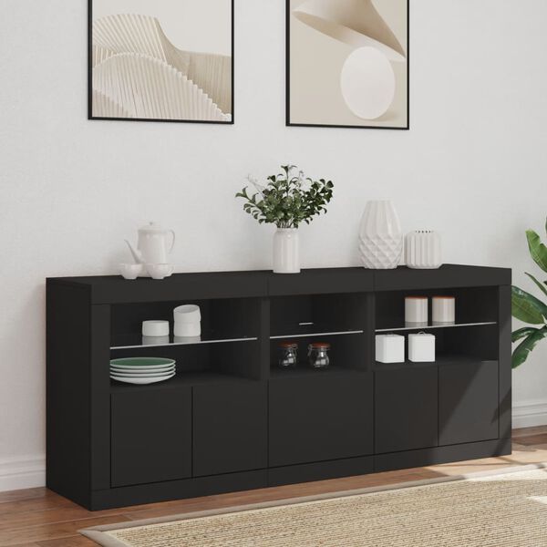 vidaXL Sideboard mit LED-Leuchten Schwarz 162x37x67 cm