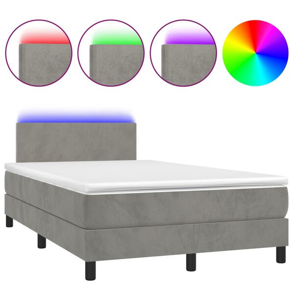 vidaXL Boxspringbett mit Matratze & LED Hellgrau 120x200 cm Samt