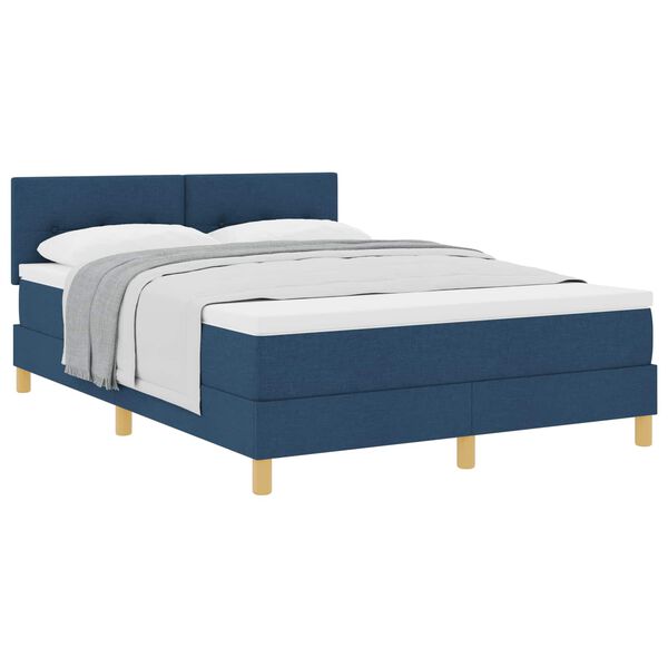 vidaXL Boxspringbett mit Matratze mit Kopfteil Blau 140 x 200 cm Stoff
