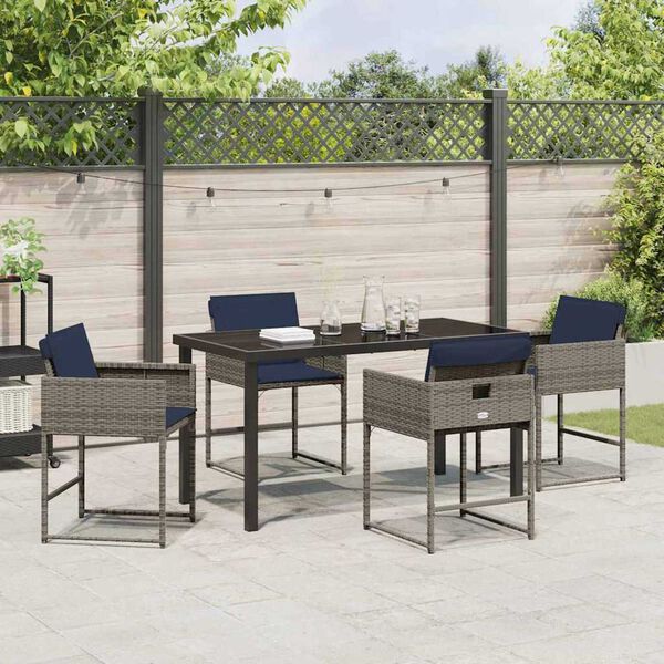 vidaXL Garten Essgruppe mit Kissen 5 pcs Grau Poly-Rattan