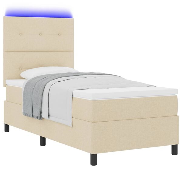 vidaXL Boxspringbett mit Matratze mit LED Creme 80 x 200 cm Stoff