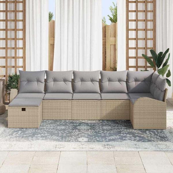 vidaXL Sofa Set mit Kissen mit Speicher Beige und Hellgrau Poly-Rattan