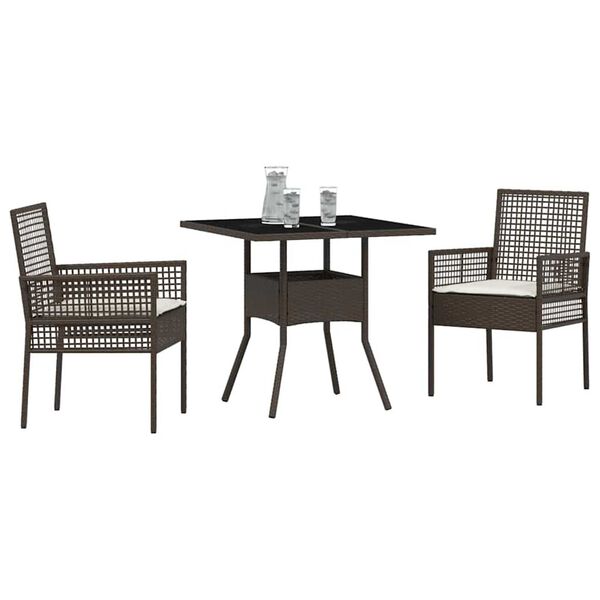 vidaXL Garten Essgruppe 3 pcs Braun Poly Rattan