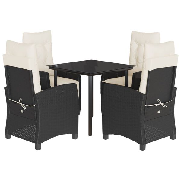 vidaXL 5-tlg. Garten-Essgruppe mit Kissen Schwarz Poly Rattan
