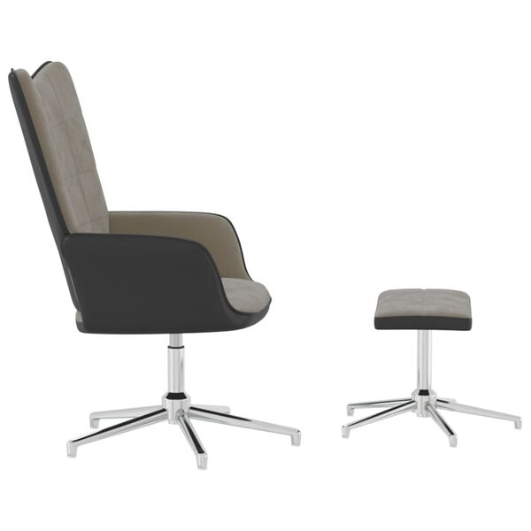 vidaXL Relaxsessel mit Hocker Hellgrau Samt und PVC