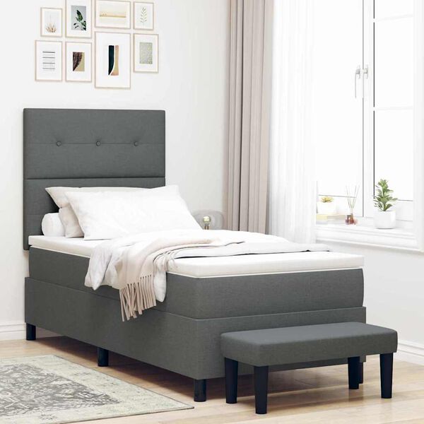 vidaXL Boxspringbett mit Matratze Dunkelgrau 90 x 190 cm Stoff