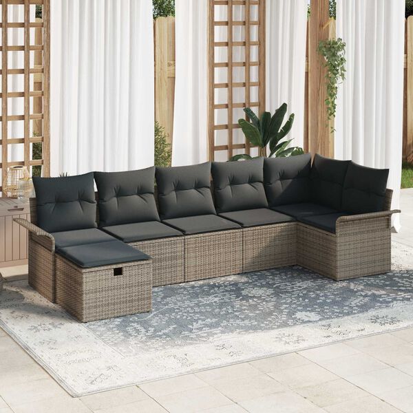 vidaXL Gartensofa-set mit Kissen mit Speicher 7 pcs Grau Poly-Rattan