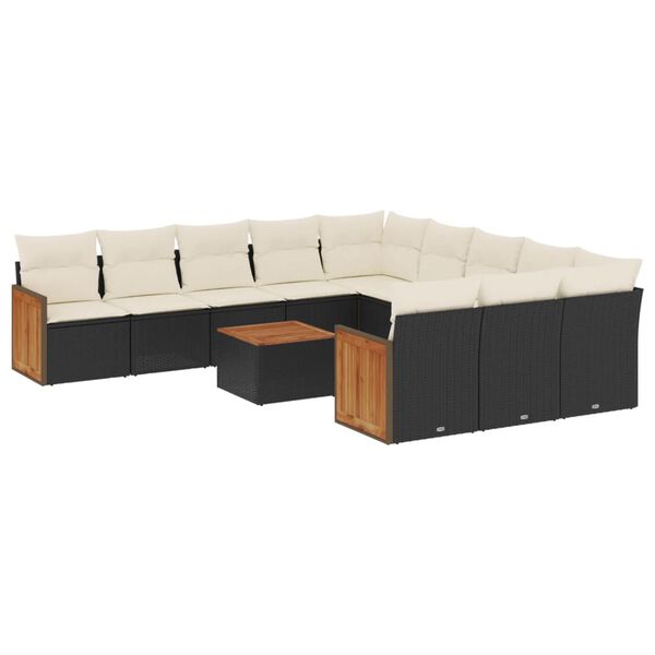 vidaXL 12-tlg. Garten-Sofagarnitur mit Kissen Schwarz Poly Rattan