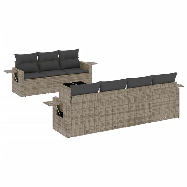 vidaXL 8-tlg. Garten-Sofagarnitur mit Kissen Grau Poly Rattan