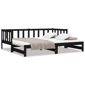 vidaXL Tagesbett Ausziehbar Schwarz 2x(90x190) cm Massivholz Kiefer