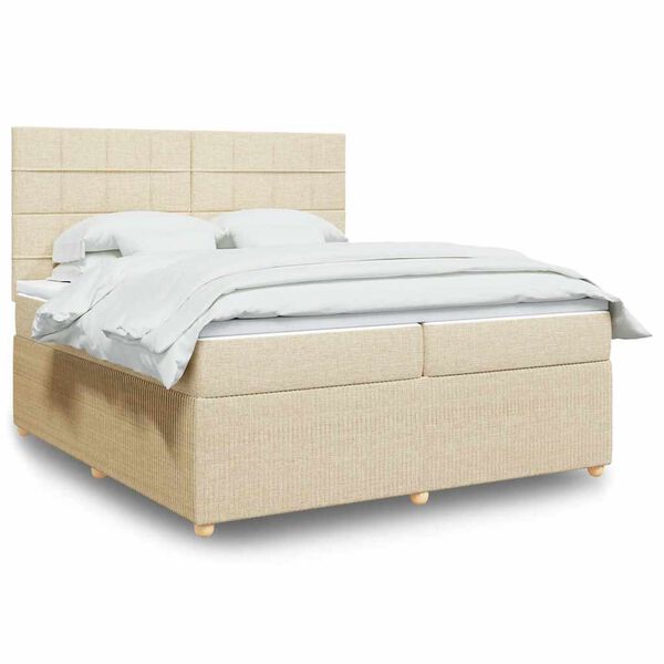 vidaXL Boxspringbett mit Matratze Creme 200x200 cm Stoff