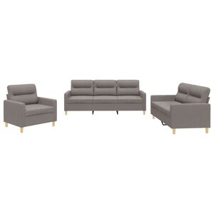 vidaXL 3-tlg. Sofagarnitur mit Kissen Taupe Stoff