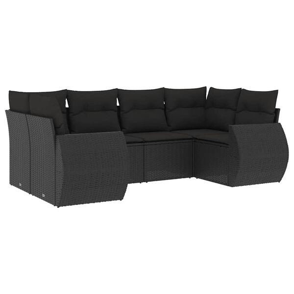 vidaXL 6-tlg. Garten-Sofagarnitur mit Kissen Schwarz Poly Rattan