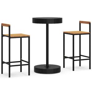 vidaXL 3-tlg. Gartenbar-Set Schwarz Poly Rattan & Massivholz Akazie