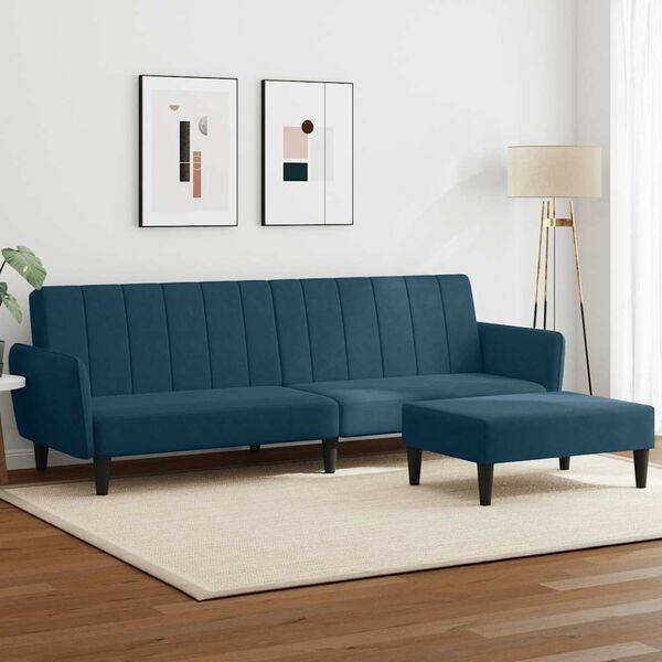 vidaXL Schlafsofa 2-Sitzer mit Fu&szlig;hocker Blau Samt