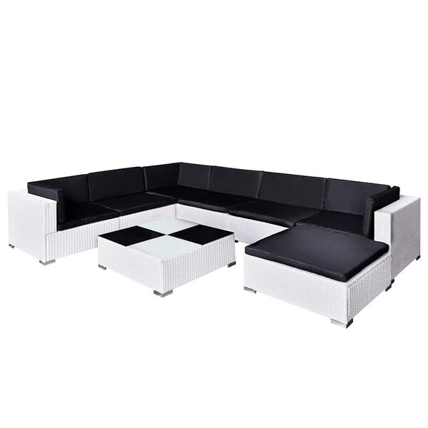 vidaXL 8-tlg. Garten-Lounge-Set mit Auflagen Poly Rattan Weiß