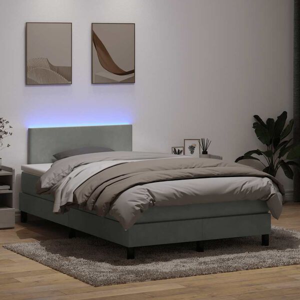 vidaXL Boxspringbett mit Matratze & LED Hellgrau 120x220 cm Samt