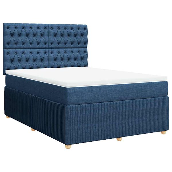 vidaXL Boxspringbett mit Matratze Blau 140x190 cm Stoff