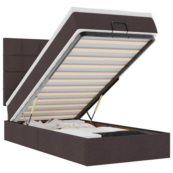 vidaXL Ottoman-Bett mit Matratze & LEDs Dunkelbraun 90x190 cm Stoff