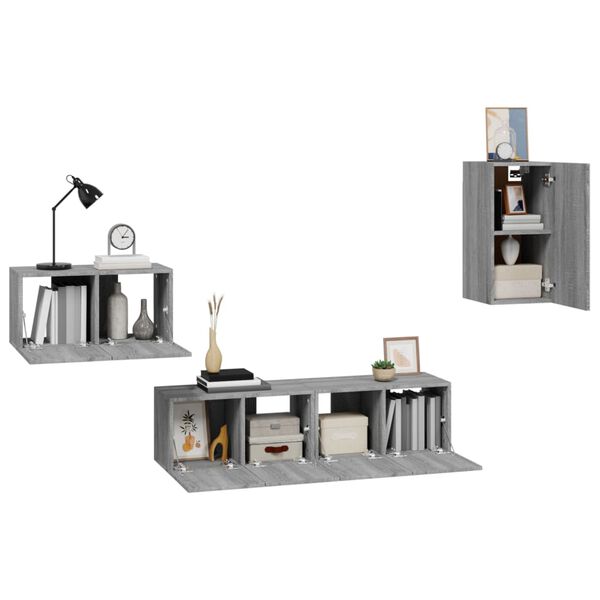 vidaXL 4-tlg. TV-Schrank-Set Grau Sonoma Holzwerkstoff