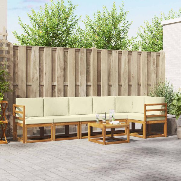vidaXL Outdoor-Sofagarnitur mit Kissen 7 pcs Natur und Creme